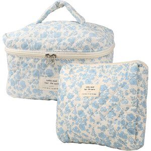Women Cosmetic Bags Quilted Coquette Aesthetic Floral Toiletry Organizer 2 Pcs